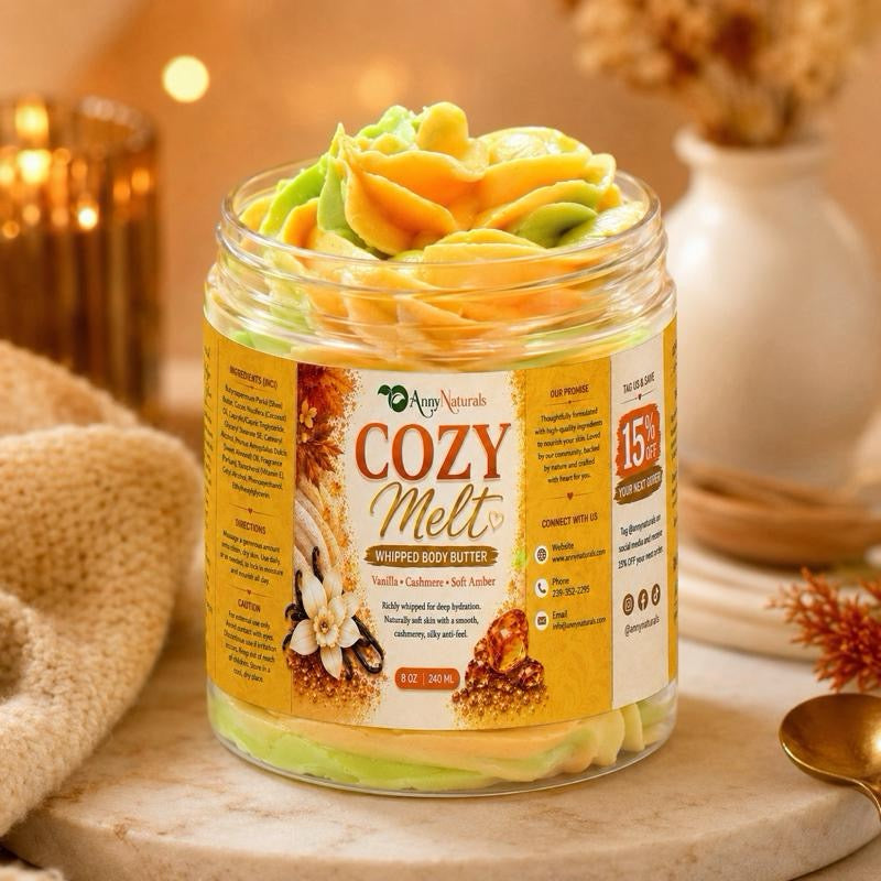 Cozy Melt Body Butter, 8 oz Body Care Moisturizer - Hydrates Soothing Dry Skin