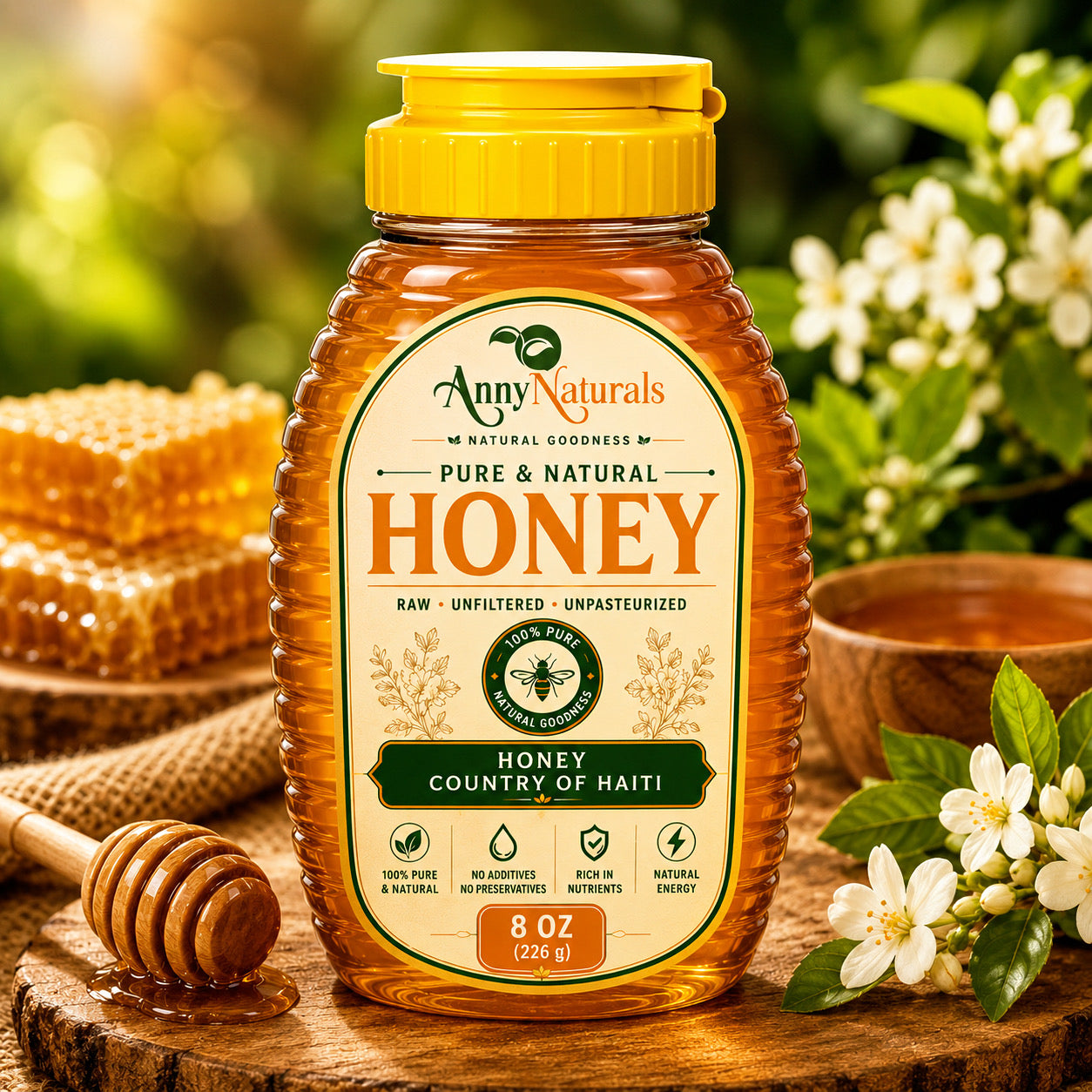 MS ANNY Pure Raw Honey – Country of Haiti | 100% Natural | Unfiltered | Unpasteurized | 8 OZ.