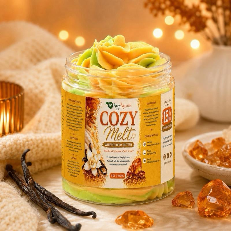 Cozy Melt Body Butter, 8 oz Body Care Moisturizer - Hydrates Soothing Dry Skin