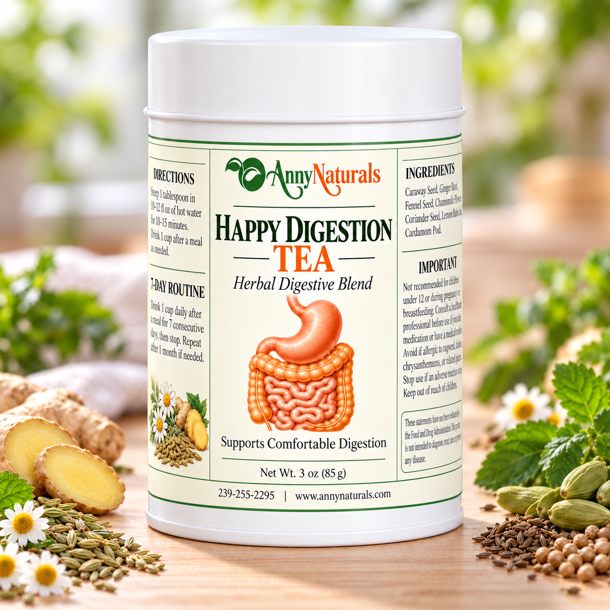 Happy Digestion Tea – Herbal After-Meal Digestive Support – Caffeine-Free Loose Leaf Blend – 3 oz