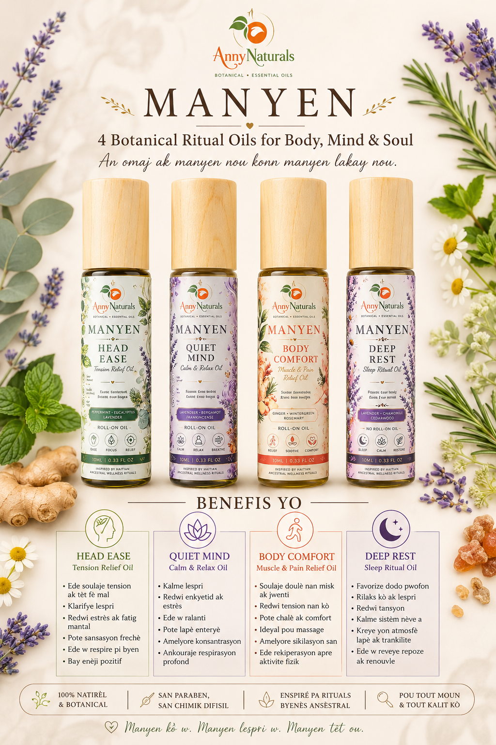 MANYEN
Yon koleksyon botanical ritual oils inspired by Haitian ancestral wellness Free shippping