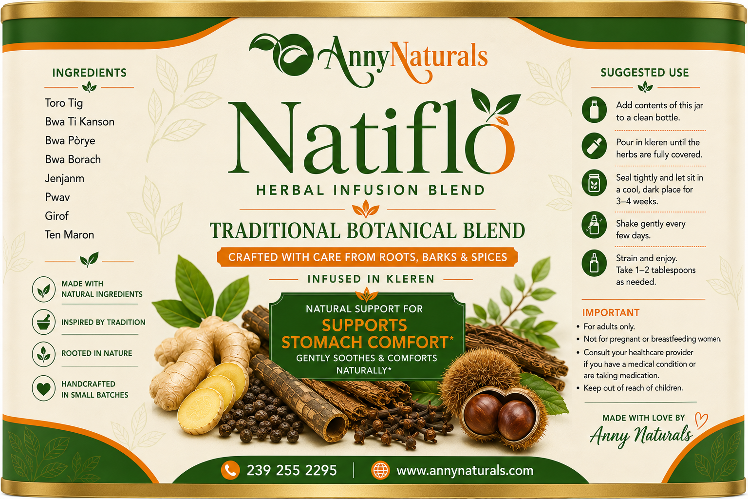 Natiflò Traditional Herbal Infusion Blend – Supports Stomach Comfort – 100% Natural Botanical Blend
