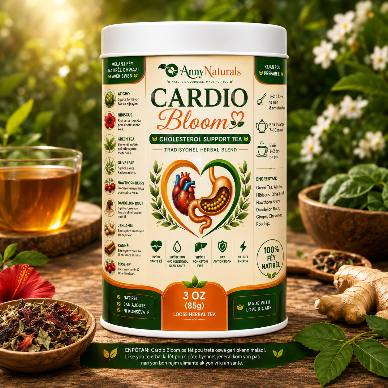 Cardio Bloom – Cholesterol Support Tea | Traditional Herbal Blend | 3 oz (85g) Beverage