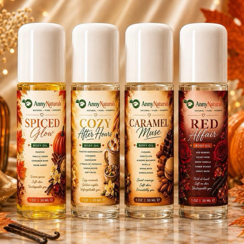 AnnyNaturals Cozy Season Body Oil Collection – 4 Piece Set | 1 oz Each